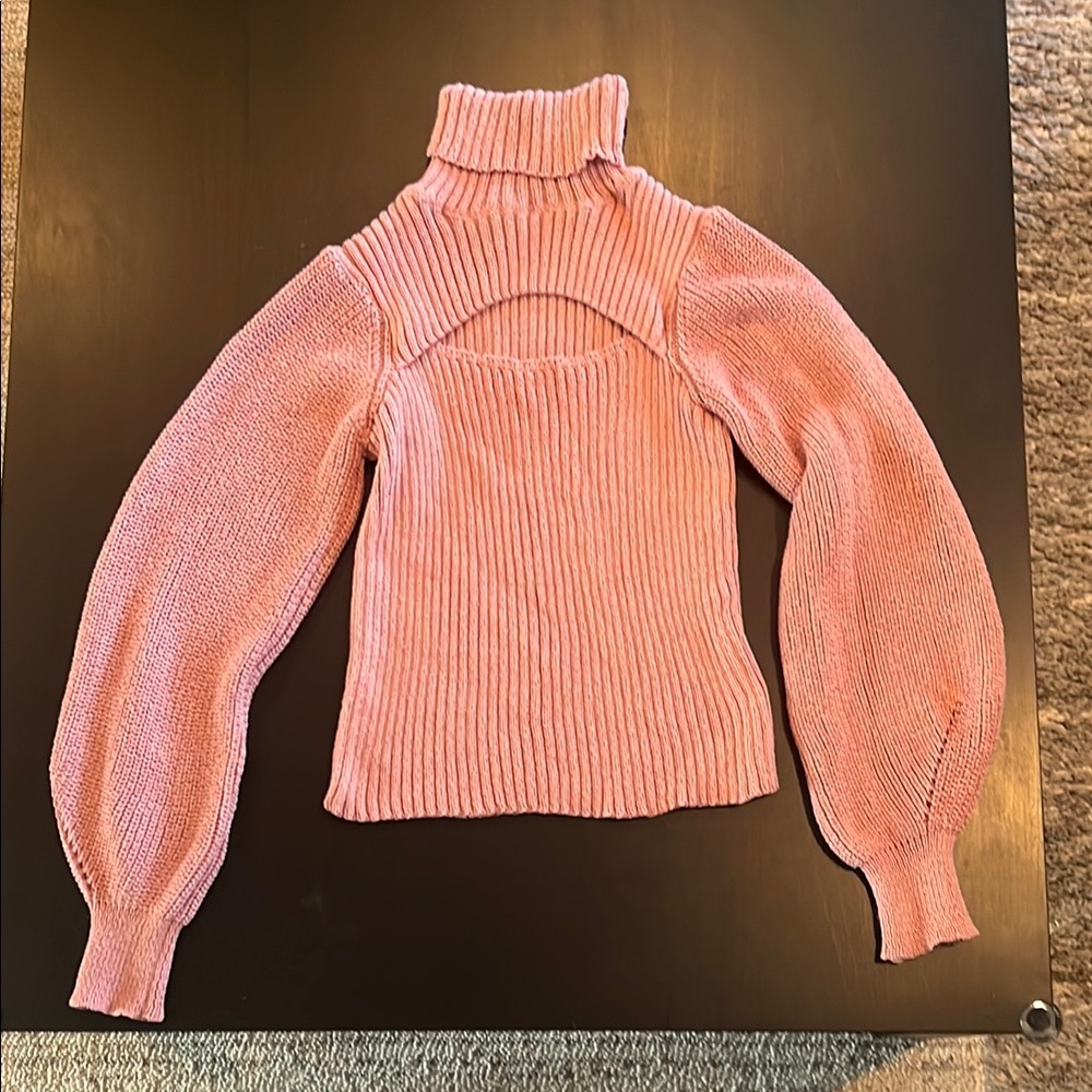 Cozy Pink Cowl Turtleneck Sweater with Balloon Sleeves